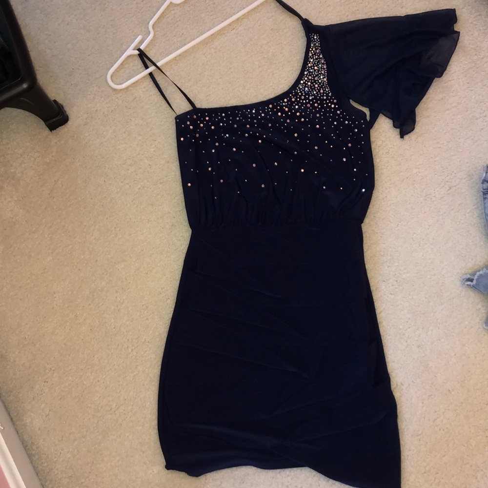 Navy blue short body con sparkly dress